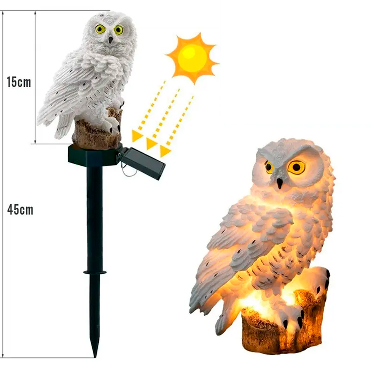 pv-29054 Coruja decorativa estátua miniatura com led 15 cm x 8 cm com espeto para fincar - Imagem 1